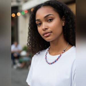 NWT Red and Blue Beaded Necklace with Accents